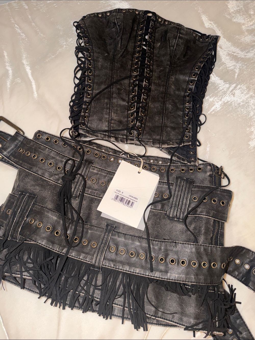 JADED LONDON Odile Black Faux Leather Lace Up Corset & Mini Skirt Matching Set - Picture 2 of 11